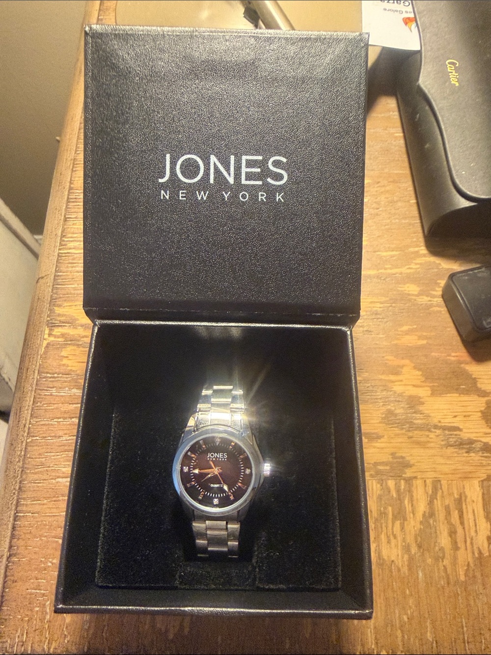 Jones New York Silver Watch with Black Dial